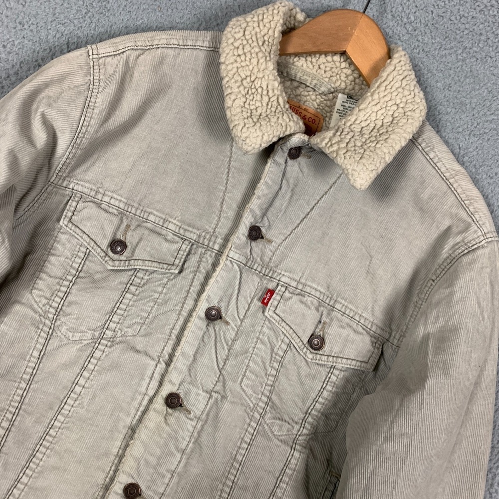 Levi's Standard Trucker Jacket Men's Small Beige Corduroy 70520 Sherpa Lined Y2k